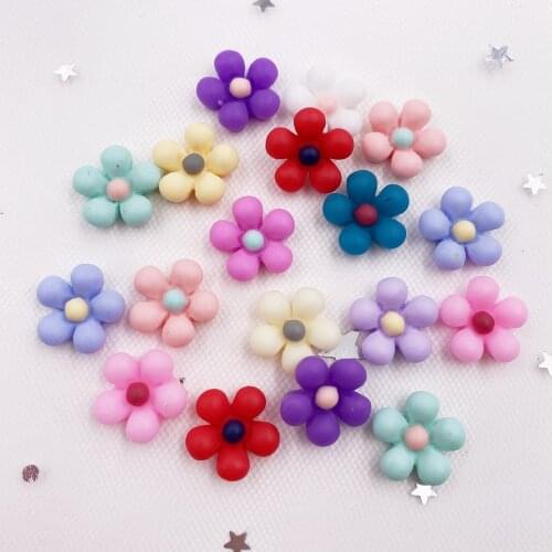 New 100Pcs Mix Resin Kawaii Colorful 13mm Flower Flatback Stone Clothing Applique Scrapbook Jewelry DIY Craft Supplies OF006