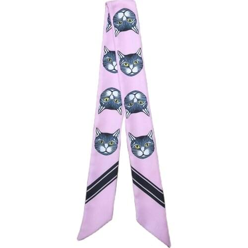 Cute kitten scarf women luxury skinny long strip decorative scarf tied handbag handle ribbon neckerchief pareo beach female G60