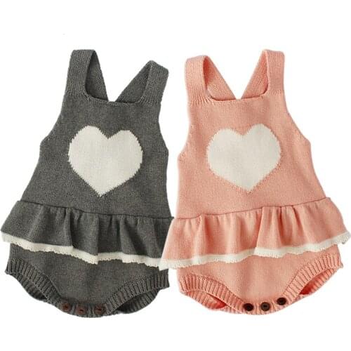 Fashion Heart Baby Girl Romper Knitted Ruffles Infant Jumpsuit Sleeveless Overalls Baby Rompers for Girls Toddler Clothes 1PC