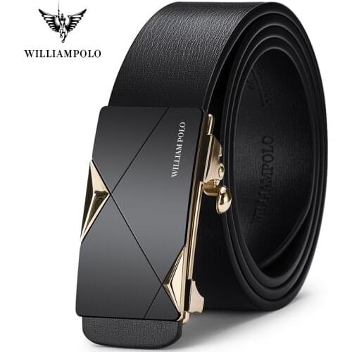 WILLIAMPOLO Fashion Men Leather Belts Solid Buckle With Automatic Ratchet Leather Belt Mens Designer Belt 2019 new