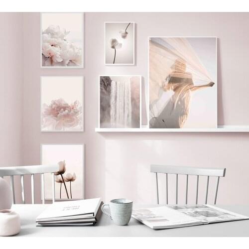 Nordic Wall Art White Flower Canvas Picture Room Decor Paintings for Living Room Frameless Poster for Home Design