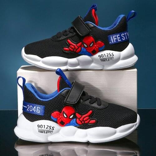 Disney 2021 new product ins boy net surface non-slip soft sole casual shoes sports shoes cartoon spiderman lightweight baby shoe