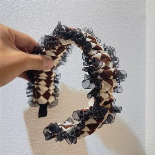 South Koreas new plaid headband stitching fabric headhoopKorean version of the press hair wide side wild starting band