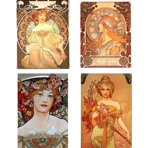 Full Round Diamond Mosaic Alphonse Mucha Poster Art Home Decoration Cross Stitch 5d Diy Diamond Embroidery Mosaic Rhinestone