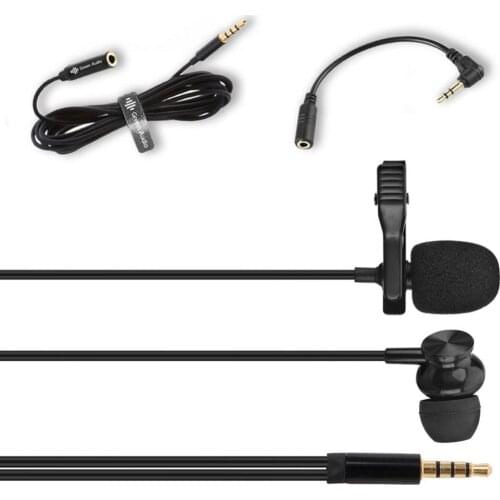 Portable Clip-on Lavalier Microphone + Earphone Mini Condenser Microphone for Phone PC Computer Audio 3.5mm Collar Lapel Mic