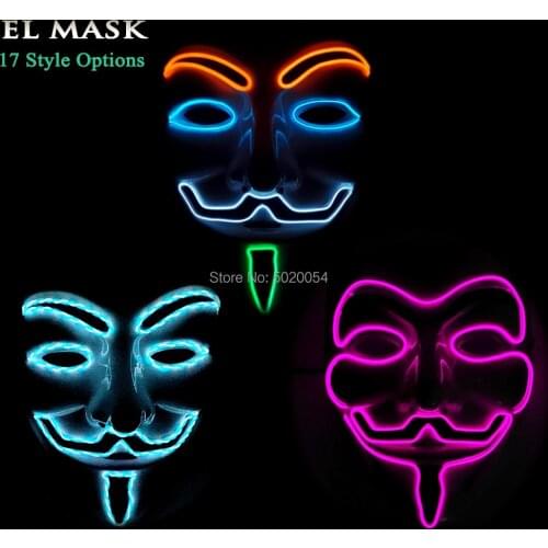 Drop Shipping Dance DJ Masquerade Light Up Mask V for Vendetta EL Led Mask For Night Club Halloween Carnival Decorative