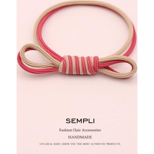 Sempli Elastic Basic Simple High Elasticity Bow Two-Color Mixing For Women Hair Band Kid Children Rubber Band Headwear Scrunchie
