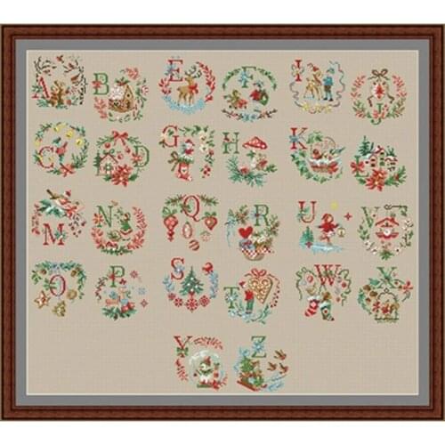 Christmas alphabet illustration patterns Counted Cross Stitch 11CT 14CT DIY Chinese Cross Stitch Kits Embroidery Needlework Sets