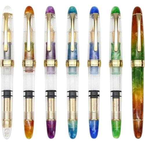 LORELEI Resin Piston Fountain Pen Fully Transparent with Golden Clip, Iridium EF/F 0.38/0.5mm Ink Pen Gift for Business Office