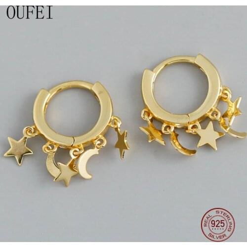 Hoop Earrings For Women 925 Sterling Silver Earrings Stars And Moon Round Fine 925 Silver Earrings Jewelry Luxury Accessories