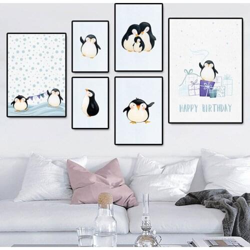 Modern Nordic Paingting Wall Art Canvas Unframed Wall Pictures for Living Room Cuadros Decoracion Salon Penguin Posters Kids