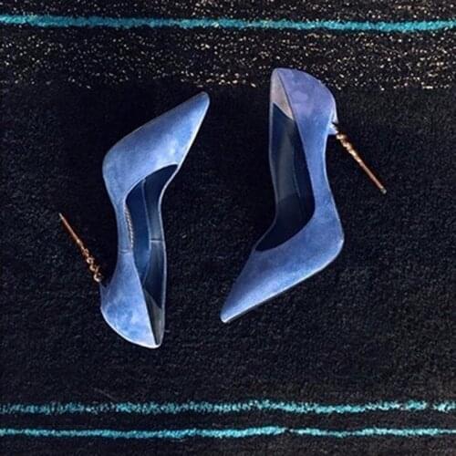 New Metal Screw Heels Pumps Sexy Solid Faux Suede Leather Shoes Bling Distorted Heels Woman Outfit High Quality High Heels shoes