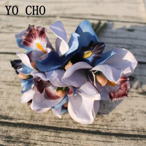 YO CHO Butterfly Orchid Silk Artificial Flower 7 Heads Cymbidium Fake Flower for Decor Home Wedding Garden Table DIY Decor Flore
