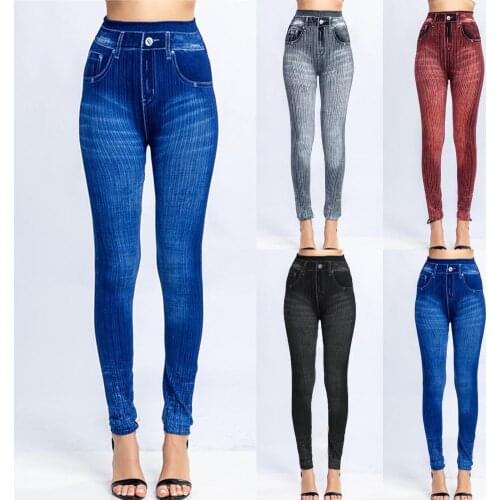 Sexy Stylish Printed Butt Lift Leggings Autumn Imitation Jeans Leggings Push Up Streetwear