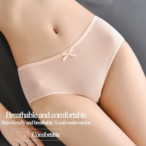 Women Panties Korean Style Simple Mid-Waist Girls' Cute Sexy Comfortable Breathable Antibacterial Crotch Triangle Underwear