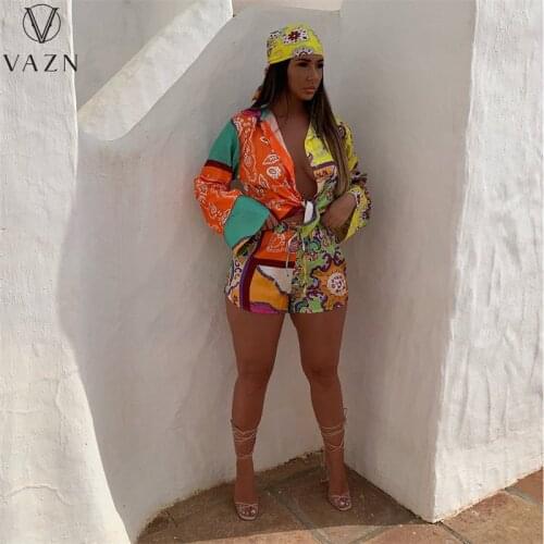 VAZN 2021 INS Lady Wind Full Sleeve V-neck Floral Print Summer Clothing Suits 2 Piece Set Women Top And Pant