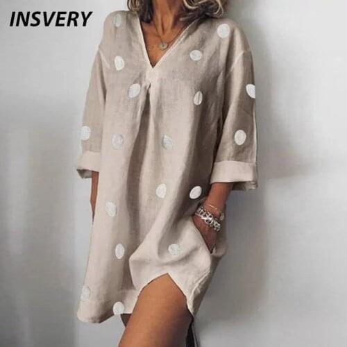 Spring Summer Dress Plus Size Long Sleeve V Neck Dresses For Women Casual Loose Beach Short Dress Women Fashion 2021