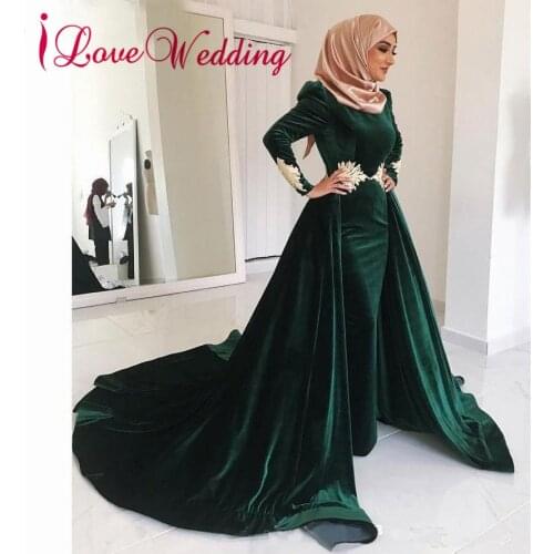 Robe De Soiree Long Sleeves Green Velour Custom made A Line Formal Long Evening Dresses for Women Party Gown