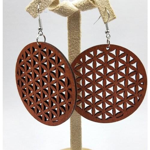 12 Pairs Good Quality Round Wood Earrings Organic brown Hollow African Woman Wooden Brincos