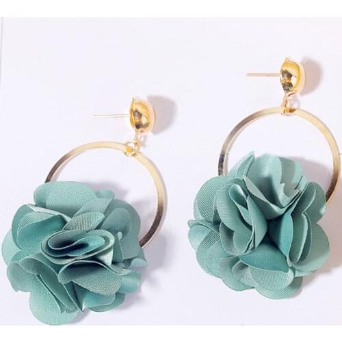 2021 Real Brincos The New Stereo Flower Fabric Thin Korean Girl Earrings Web Celebrity Cross-border Contracted Pendant Jewelry