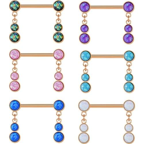 3 Pair Pierced Nipple Breast Rings Nail Barbell Multi-Color Opal Pendant Body Piercings Jewelry