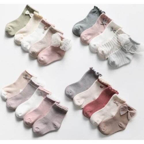 5pairs/lot Baby Girl Socks Toddler Baby Bow Cotton Mesh Breathable Socks Newborn Infant Baby Girls Autumn winter Socks