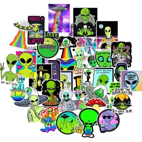 50PCS Aliens UFO Cartoon Stickers Skateboard Fridge Phone Guitar Laptop Motorcycle Travel Luggage Classic Toy Decal Stickers