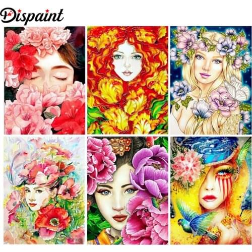 Dispaint Diamond Painting "Flower girl landscape" Cross Stitch Custom Photo Diamond Embroidery Square Round Drill Home Decor