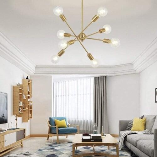 American Creative Minimalist Chandelier Living Room Dining Room Bedroom Modern Geometric Lines Iron Plating Multi-head Lamps