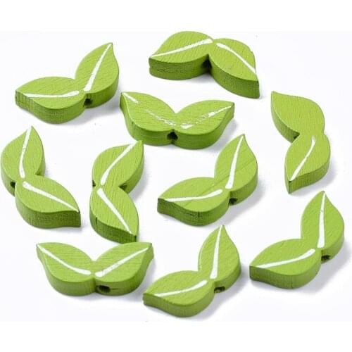 50pcs 9mm Spray Painted Natural Wood Beads Green Leaf Loose Bead for Bracelet Jewelry Making DIY Crafts Decoration Accessories