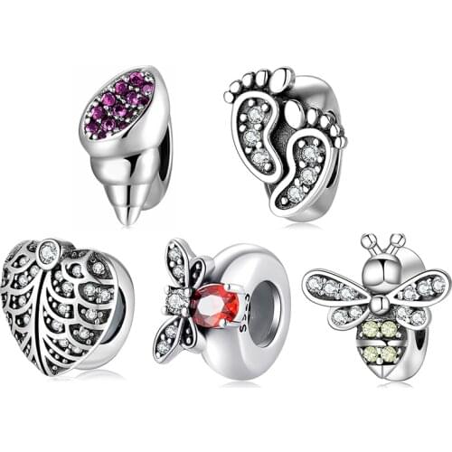 925 Sterling Silver Delicate bee crystal CZ Stopper spacer Beads Jewelry Making Fit Original European DIY Bracelet