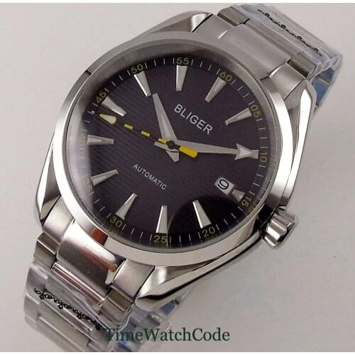 40mm Genuine NH35A Automatic Movement Mens Watch Date Luminous Black Dial Sapphire Crystal Screw In Crown Stainless Steel