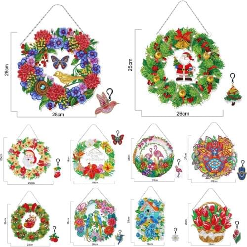 DIY Flowers Diamond Wreath for Window Decoration with LED Light Diamond Wreath for Door Hanging Decorative Wreaths with Keychain