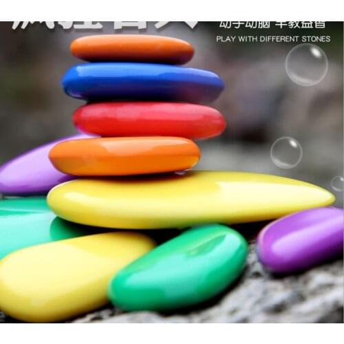 Wooden Toys Rainbow Stacking Jenga Natural Solid wood Flat Stone Baby Stacking Game Balancing Stone Jenga Wooden Educational Toy