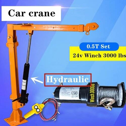 Truck crane 0.5 ton 24v small truck crane 220V household electric hoist crane Winch 3000 lbs +Truck crane