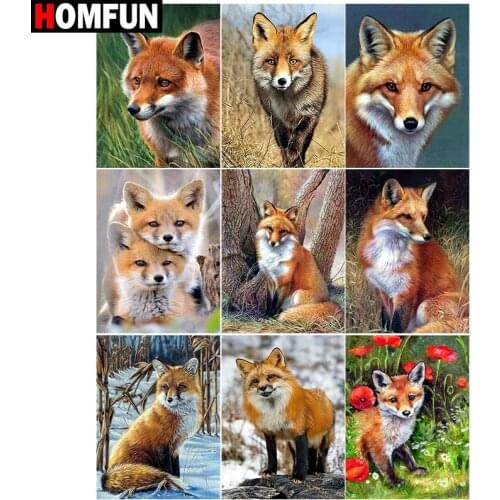 HOMFUN Square/Round Drill 5D DIY Diamond Painting "Fox animal forest winter" Embroidery Cross Stitch Full Rhinestone Decor