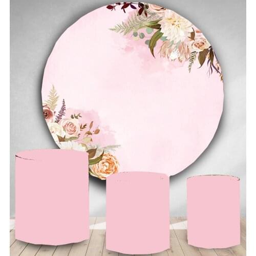 Round Panel circle background wedding flower pink girl flower customize Birthday party decor candy dessert table banner vinyl
