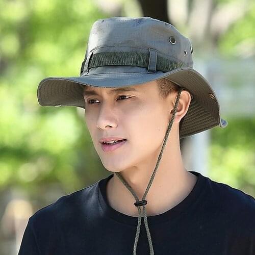 Summer Bucket Hats For Men Outdoor Sports Bucket Cap Fishing Hiking Hunting Wide Brim Sun Hat Breathable Mesh Cotton Boonie Hat