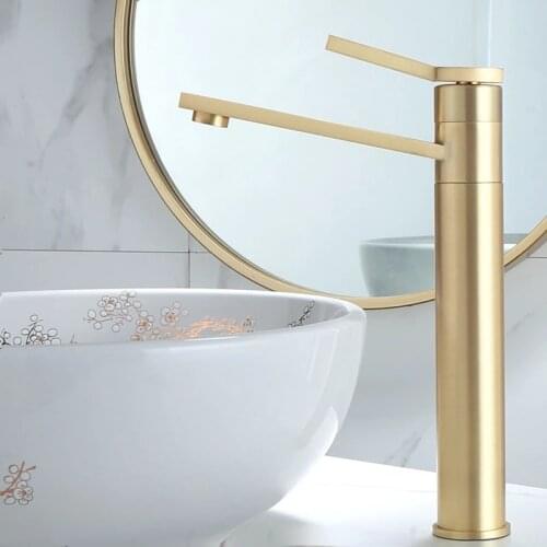 Brushed Gold Bathroom Faucet Hot and Cold Basin Mixer Faucet Lavotory Faucet Bathroom Vessel Sink Faucet Mixer Taps