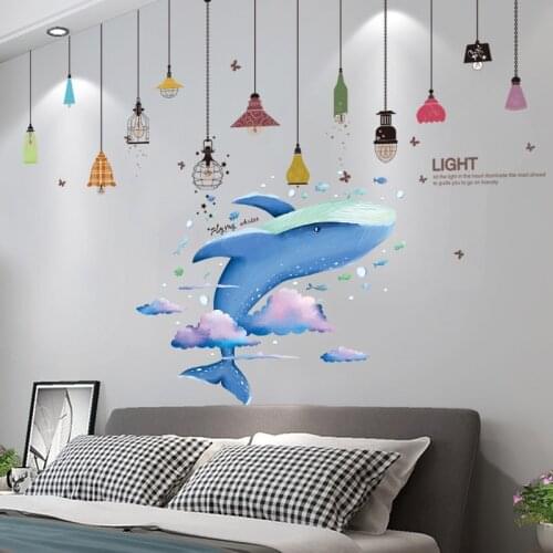 [SHIJUEHEZI] Cartoon Whale Animals Wall Stickers DIY Chandelier Lights Mural Decals for Kids Rooms Baby Bedroom Home Decoration