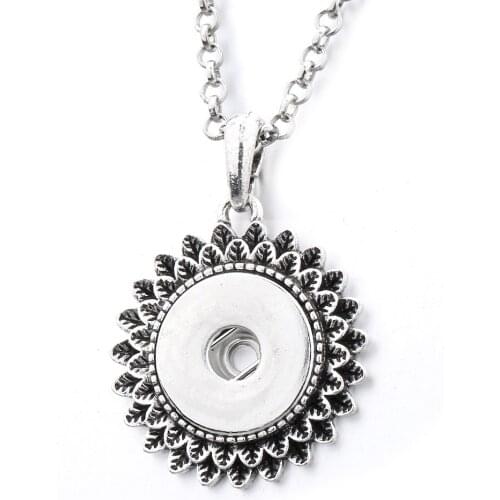 New Snap Button Jewelry Necklace Simple Round Flower Snap Button Pendant Necklace Fit 18mm Snap Buttons Jewelry Snaps Necklace