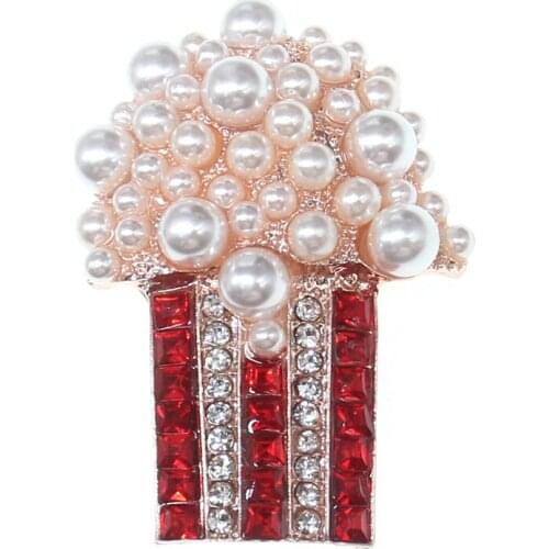 New Pearl Popcorn Pin Red Rhinestone Popcorn Brooch for Decoration Accessories