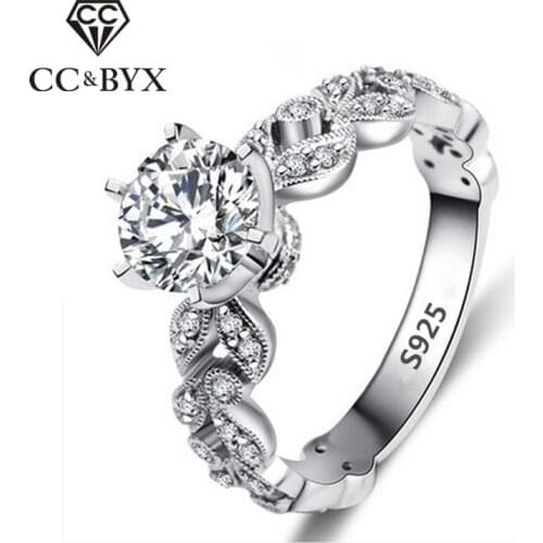 Wedding Engagement Rings For Women 1.5 Carat Zirconia White Gold Color Fashion Jewelry Female Ring Bijoux Bague Wholesale CC097