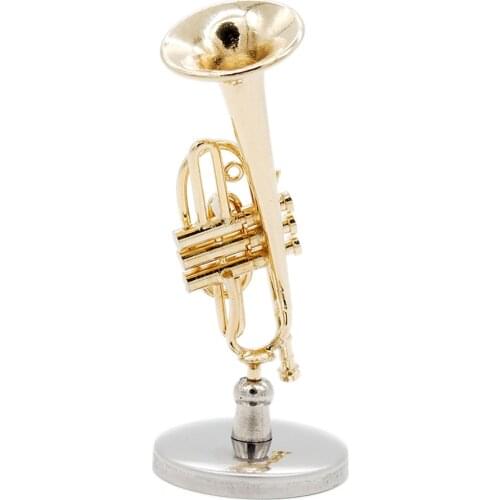 Odoria 1:12 Miniature Golden Cornet with Stand & Black Case Unplayable Musical Instrument Model Set Doll House Accessories Decor