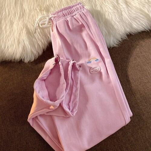 Drawstring Sports Pants Womens Spring and Autumn Models 2021 New StraightDrape Wide-leg Pants Casual Pants