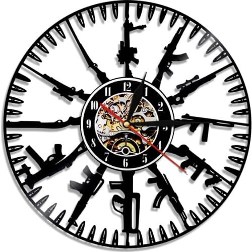 Shooting Gun Wall Clock Soldier Training Weapon Vinyl Record Wall Clock Timer Modern Design Home Decor Watch With Light Gift