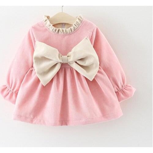 Emmababy Autumn Dress Newborn Toddler Baby Girl Winter Bowknot Ruffle Corduroy Dress Long Sleeve Princess Tutu Dress 0-3Years