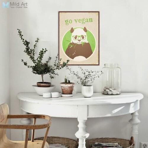 Vintage Retro Vegetarian Animal Panda Motivational Quotes Art Print Poster Wall Picture Canvas Painting Custom Restaurant Deco