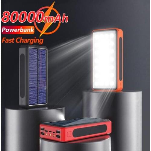 2021 80000mAh Solar Wireless Power Bank 4 USB Fast Charging External Battery LED Portable Mobile Phone Charger for IPhone Xiaomi