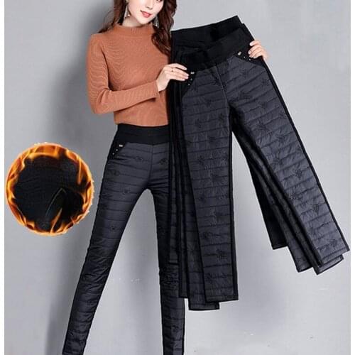 Women Winter Down Cotton Pants Plus Size Trousers Fashion Thick Warm Female Warm Trousers High Waist Pencil Pants X580